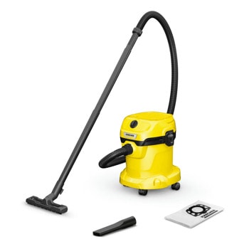 Прахосмукачка Karcher WD 2 PLUS V-15/4/18, с торба, 1000W, 15000ml капацитет на контейнера, сухо и мокро почистване, жълта | JAR Computers Karcher WD 2 PLUS V-15/4/18 1.628-003.0