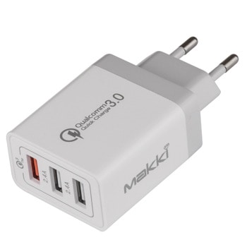 Зарядно устройство Makki QC30W3, от контакт към 3x USB-A(ж), 12V/1.5A, бяло, 30W | JAR Computers Makki QC30W3