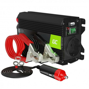 Инвертор Green Cell INVGC01, 300W, от DC 12V към AC 230V, 1x USB-A, модифицирана синусоида, за кола | JAR Computers Green Cell 12V to 230V 300W/600W INVGC01
