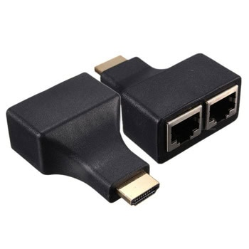 Преходник, от HDMI(м) към 2x RJ45(ж) през LAN кабел Cat 5e/6, до 30м, HDMI 1.4, Full HD | JAR Computers HDMI(м) към 2x RJ45(ж) през LAN кабел