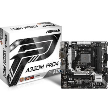 Дънна платка ASRock A320M Pro4, AMD A320, AM4, DDR4, PCI-E(HDMI&DVI), 4x SATA 6Gb/s, 1x Ultra M.2 Socket, 1x M.2 Socket, 1x USB 3.0 Type-C, microATX | JAR Computers ASRock A320M Pro4