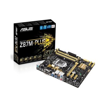 Дънна платка Asus Z87M-PLUS, Z87, LGA1150, DDR3, PCI-E 3.0 (CF) (HDMI & DVI), SB7.1, Lan1000, 6xSATA 6Gb/s RAID 0,1,5,10, 4xUSB3.0, mATX | JAR Computers Asus Z87M-PLUS