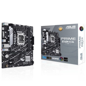 Дънна платка ASUS PRIME B760M-K D4, B760, LGA1700, DDR4, PCIe 4.0, (HDMI&VGA), 4x SATA 6Gb/s, 2x M.2, 2x USB 3.2 Gen 2 Type-A, Micro ATX | JAR Computers Asus B760M-K LGA1700 DDR4 90MB1DS0-M0EAY0