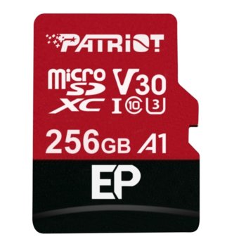 Карта памет 256GB microSDXC с адаптер, Patriot EP Series (PEF256GEP31MCX), Class 10 U3, скорост на четене 90MB/s, скорост на запис 80MB/s | JAR Computers Patriot 256GB microSDXC PEF256GEP31MCX