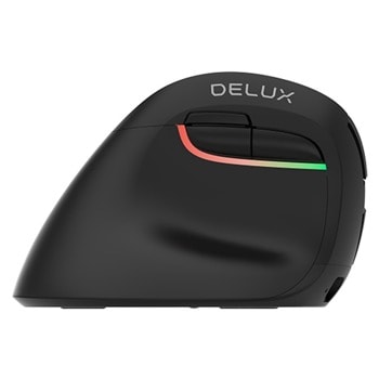 Мишка Delux M618D, вертикална, безжична, Bluetooth, оптична (2400 dpi), 6 бутона, USB, черна, за лява ръка, RGB подсветка image