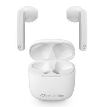 Слушалки Cellularline Aries, безжични, микрофон, със зареждащ кейс, бели | JAR Computers Bluetooth слушалки Aries със зареждащ кейс