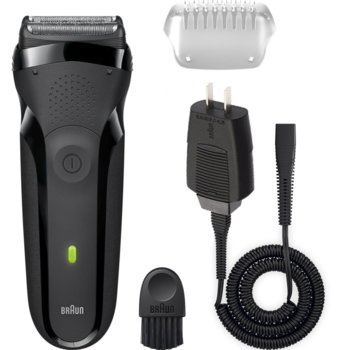 Самобръсначка Braun 300, вибрационна система на бръснене, работи на батерия - 1 час зареждане/20 мин.работа, тример за бакенбарди, изцяло миеща се, черна | JAR Computers Машинка за бръснене Braun 300