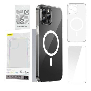 Koмплект калъф и протектор от закалено стъкло /Tempered Glass/ за Apple iPhone 12 Pro, поликарбонатов, Baseus Crystal Magnetic Case Set, прозрачен | JAR Computers Baseus Crystal Magnetic Case Set iPhone 12 Pro ARS
