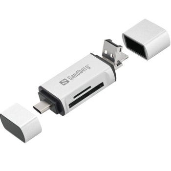 Четец за карти Sandberg 136-28, USB A/USB C/USB Micro A, SDXC/SDHC/SD, microSDXC/SDHC/SD, сив image