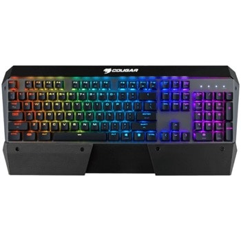 Клавиатура Cougar Gaming Attack X3 Iron Gray RGB, гейминг, RED Cherry MX суичове, подсветка, черна/сива, USB image