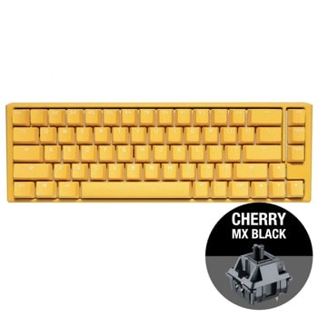 Клавиатура Ducky One 3 Yellow SF 65, жична, гейминг, механична, Cherry MX Black суичове, RGB подсветка, жълта, USB | JAR Computers Клавиатура Ducky One 3 Yellow SF 65 MX Black