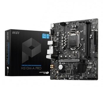 Дънна платка MSI H510M-A PRO, H510, LGA1200, DDR4, PCI-E 4.0 (HDMI/VGA), 4x SATA 6Gb/s, 2x M.2, 2x USB 3.2, M-ATX | JAR Computers MSI H510M-A PRO