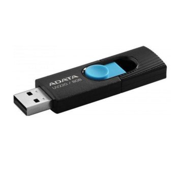 Памет 8GB USB Flash Drive, Adata UV220, USB 2.0, черно/синя | JAR Computers A-Data 8GB USB UV220 BKBL