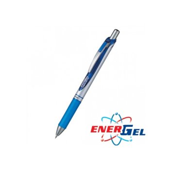 Автоматичен ролер Pentel Energel BL7726807 26807, син цвят на писане, дебелина на линията 0.7 mm, гел, сребрист, цената е за 1бр. (продава се в опаковка от 12бр.) | JAR Computers Pentel Energel BL77