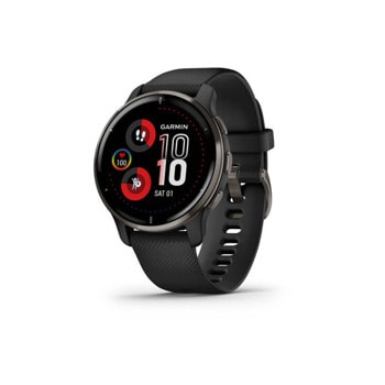 Смарт часовник Garmin Venus 2 Plus Black, 1.10" (2.79 cm) AMOLED дисплей, Bluetooth, ANT+, Wi-Fi, до 8 часа време за работа, GPS, хронометър, час на изгрев/залез, барометричен алтиметър, компас, акселерометър, Connect IQ, водоустойчив, черно | JAR Computers Garmin Venu 2 Plus - Black 010-02496-11