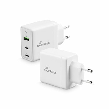 Зарядно устройство MediaRange MRMA116, от контакт към 1x USB-A(ж), 2x USB-C(ж), 20V, 3.25A, бяло, 65W, QC 3.0 | JAR Computers Зарядно устройство MediaRange MRMA116
