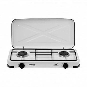 Газов котлон Albatros APG21W, 2 нагревателни зони, механично управление, емайлирана метална скара, защитен капак, 4400 W, бял | JAR Computers Albatros APG21W 28374