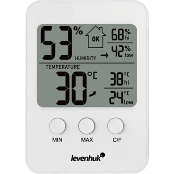 Цифров термо-хигрометър Levenhuk Wezzer Base L30, термометър, влагомер, измерва температура и влажност, индикация за качеството на температурата и влажността в помещението, бял image