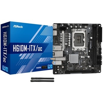 Дънна платка ASRock H610M-ITX/ac, H610, LGA 1700, DDR4, PCI-E 4.0 (DP&HDMI), 4x SATA 6Gb/s, 1x M.2, 2x USB 3.2 Gen1, mITX | JAR Computers ASROCK H610M-ITX/ac 90-MXBHL0-A0UAYZ