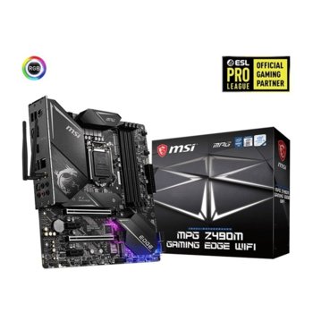 Дънна платка MSI MPG Z490 GAMING EDGE WIFI, Z490, LGA1200, DDR4, PCI-E 3.0, (DisplayPort&HDMI),(CFX), 6x SATA 6Gb/s, 2x M.2, 1x USB 3.2 Gen2x2 Type C, Wi-Fi, Bluetooth, ATX | JAR Computers MSI MPG Z490 GAMING EDGE WIFI
