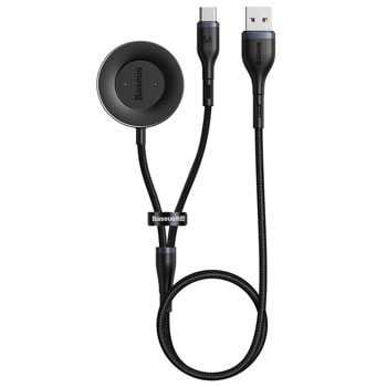Зарядно устройство/кабел Baseus Cafule One-for-two (CA1T2-G1), USB-A към USB-C/Huawei Watch Dock, 40W, черно image