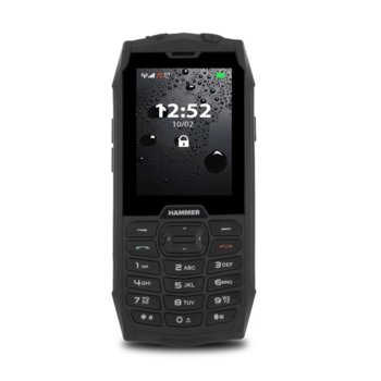 GSM myPhone Hammer 4 (черен), поддържа 2 sim карти, 2.8" (7.11 cm) TFT дисплей, 64MB RAM, 64MB Flash памет (+ microSD слот), 2.0 MPix камера, 172g, IP68 | JAR Computers Мобилен телефон Hammer 4, Черен