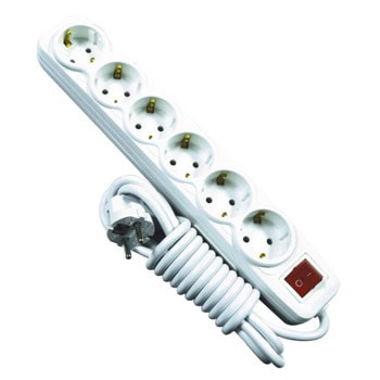 Разклонител VALVNOS, 6 гнезда, бутон за вкл./изкл., 3m, бял | JAR Computers Разклонител VALVNOS 6 гнезда, 3м, бял