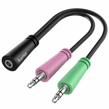Кабел Hama 200351, от 3.5mm жак(ж) към 2x 3.5mm жак(м), 0.1m, черен | JAR Computers Hama 200351