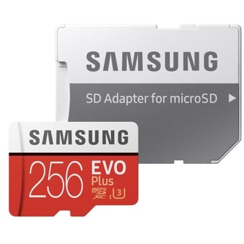 Карта памет 256GB microSDXC с адаптер, Samsung EVO+ MB-MC256HA/EU, скорост на четене 100MB/s, скорост на запис 90MB/s | JAR Computers Samsung MicroSD card EVO+ 256GB MB-MC256HA/EU