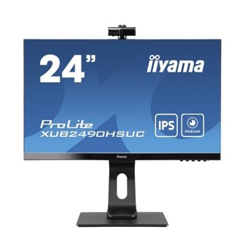 Монитор IIYAMA XUB2490HSUC-B1, 23.8" (60.45 cm)IPS панел, Full HD, 75Hz, 4ms, 80000000 :1, 250 cd/m2, Display Port, HDMI, VGA, USB, Webcam | JAR Computers IIYAMA XUB2490HSUC-B1