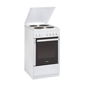Готварска печка GORENJE E 55106 AW, клас А, 7500 W, 48л., 4 нагревателни зони, Механично управление, AquaClean почистване, EcoClean емайл, бяла | JAR Computers GORENJE E 55106 AW