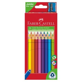 Цветни моливи Faber-Castel Triangular Jumbo, различни цветове, 20 бр., с включена острилка | JAR Computers Faber-Castell Triangular Jumbo 20 острилка
