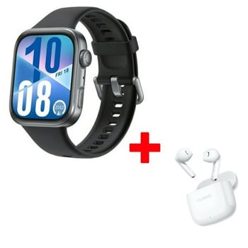 Смарт часовник Huawei Watch Fit 4 Seiya-B19F Black в комплект със слушалки Huawei FreeBuds SE 2, 1.82"(4.62cm) AMOLED дисплей, 10 дни време на работа, черна силиконова каишка | JAR Computers Huawei Watch Fit 4 Seiya-B19F Black + FreeBuds 2 S