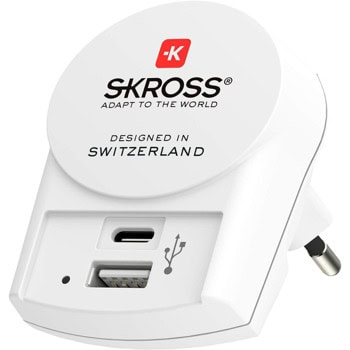 Зарядно устройство Skross Euro USB Charger 1.302423, от контакт към 1x USB-C(ж), 1x USB-A(ж), 5V/3A, бяло | JAR Computers Skross Euro USB Charger 1.302423