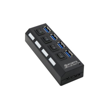 USB Хъб 12062, 4 порта, от USB Type Micro-B, към 4x USB 3.0 Type-A, черен | JAR Computers USB хъб No Brand, USB 3.0, 4 Порта, Черен - 12062