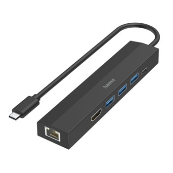 Докинг станция Hama 200144, от USB-C към 1x USB-C, 3x USB-A, 1x HDMI, 1x RJ45, черна | JAR Computers Докинг станция Hama 200144