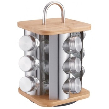 Комплект за подправки Klausberg KB 7554, 12 броя, бамбук и стомана, въртяща се основа, инокс/кафяв | JAR Computers Klausberg KB 7554