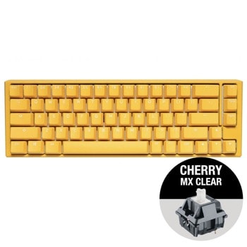 Клавиатура Ducky One 3 Yellow SF 65, жична, гейминг, механична, Cherry MX Clear суичове, RGB подсветка, жълта, USB image