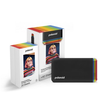Мобилен принтер Everything Box Polaroid Hi-Print Gen 2 - Black в комплект с фотохартия, 20бр. листа, 2.1x3.4 in (54 x 86 mm) размер на хартията, до 20 страници издръжливост на батерията, Bluetooth, USB-C, черен | JAR Computers Polaroid Everything Box Hi Print 2x3 Gen 2 - Black