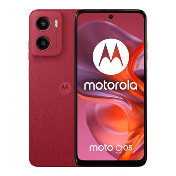 Смартфон Motorola Moto G05 (червен), поддържа 2 SIM карти, 6.67" (16.94cm) HD+ 90Hz дисплей, осемядрен MediaTek Helio G81 Extreme 2 GHz, 4GB RAM, 128GB Flash памет (+microSD слот), 50 & 8 Mpix камери, Android | JAR Computers Motorola Moto G05 4GB/128GB Plum Red