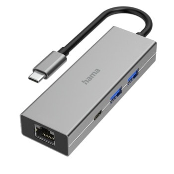 Докинг станция HAMA 200108, от USB C към 1x USB C, 2x USB A, 1x RJ45, сива | JAR Computers Hama 200108