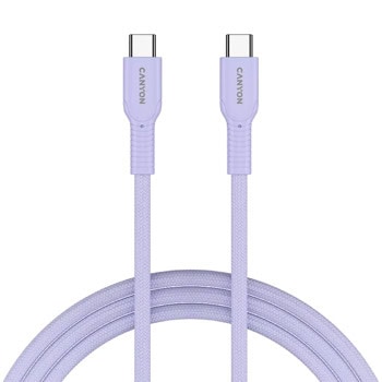 Кабел Canyon Charge & Sync Cable OnWire 60CL (CND-CCAP60AB10PU), от USB-C(м) към USB-C(м), 1m, 60W, лилав | JAR Computers Canyon Charge & Sync Cable OnWire 60CL