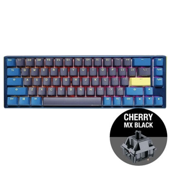 Клавиатура Ducky One 3 Daybreak SF 65, жична, гейминг, механична, Cherry MX Black суичове, RGB подсветка, синя/лилава, USB image