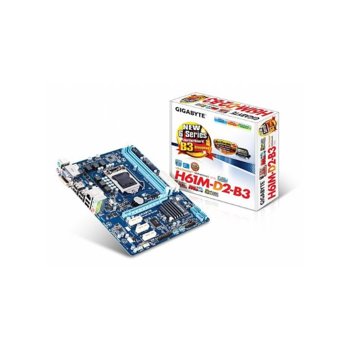 Дънна платка Gigabyte H61M-D2-B3, H61, LGA1155, DDR3, PCI-E, DVI, SB7.1, Lan1000, SATA, mATX, BULK | JAR Computers Gigabyte H61M-D2-B3