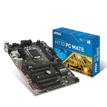 Дънна платка MSI H110 PC MATE, H110, LGA1151, DDR4, PCI-E(HDMI&DVI)(CF), 4x SATA 6Gb/s, 2x USB 3.1, ATX | JAR Computers MSI H110 PC MATE
