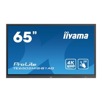 Интерактивен дисплей IIYAMA TE6502MIS-B1AG, 65" (165.1 cm) 4K/UHD сензорен дисплей, HDMI, VGA, LAN image