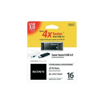 16GB USB Flash, Sony Мicrovault, черен, USB 3.0
