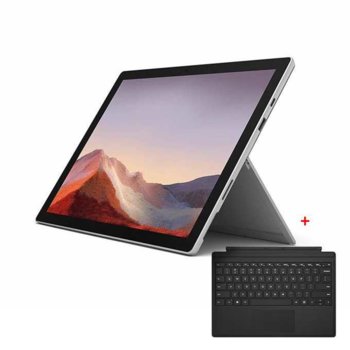 Лаптоп Microsoft Surface Pro 7 (VDV-00003)(сребрист) с подарък клавиатура Microsoft, 12.3" (31.24 cm) PixelSense дисплей, четириядрен Intel Core i5-1035G4 1.1/3.7 GHz, 8GB LPDDR4, 128 GB SSD (+ microSD слот), 8.0 & 5.0 Mpix камера, Windows 10 Home | JAR Computers Microsoft Surface Pro 7 (VDV-00003) + FMM-00013