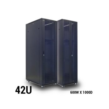 Комуникационен шкаф Toten AD, 42U, 600x1000 мм, до 800кг товароносимост, перфорирана двойна врата, черен | JAR Computers TOTEN AD 42U w600d1000