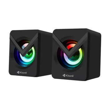 Тонколони Kisonli L-1040, 2.0, 5W RMS (2.5W + 2.5W), USB, AUX, черни, RGB подсветка | JAR Computers Тонколони Kisonli L-1040 Black 22244